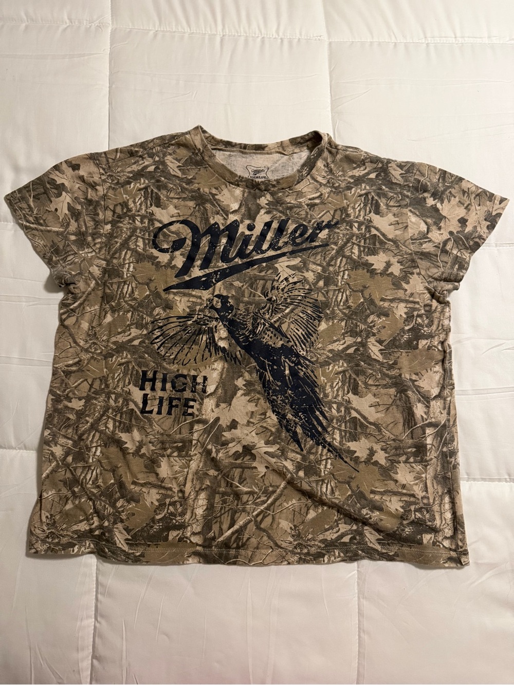 High Life Women’s Miller Camo Graphic Tee - Tan & Dark Blue